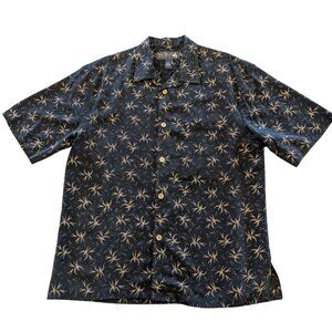 NAT NAST "In The Mood" 100% Silk Shirt M Button Down Men's Black Gold Tan